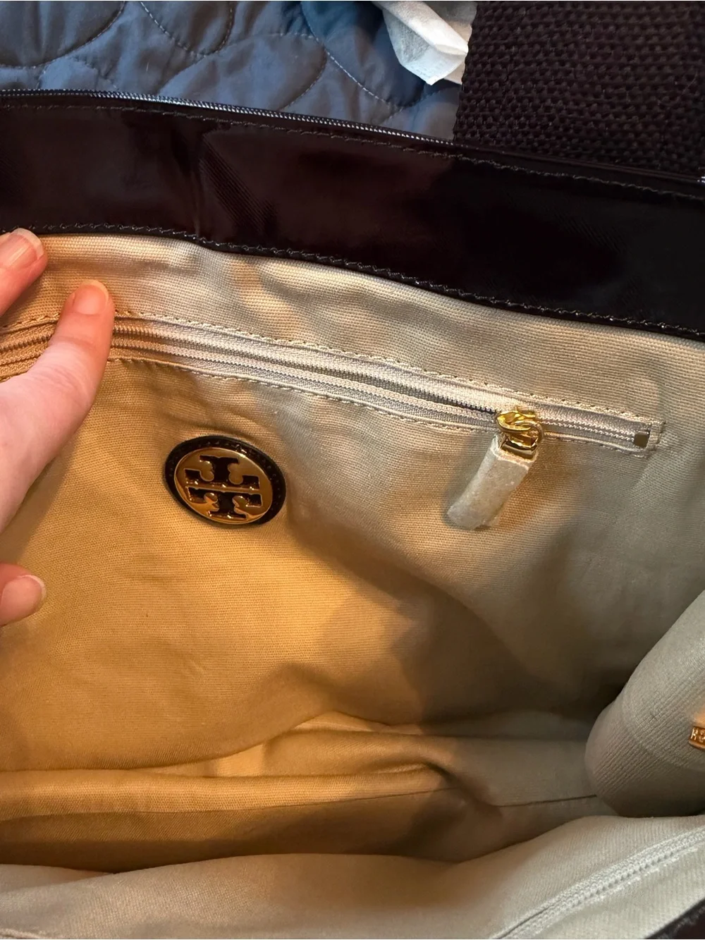 Tory Burch Black Patent Leather Logo Tote